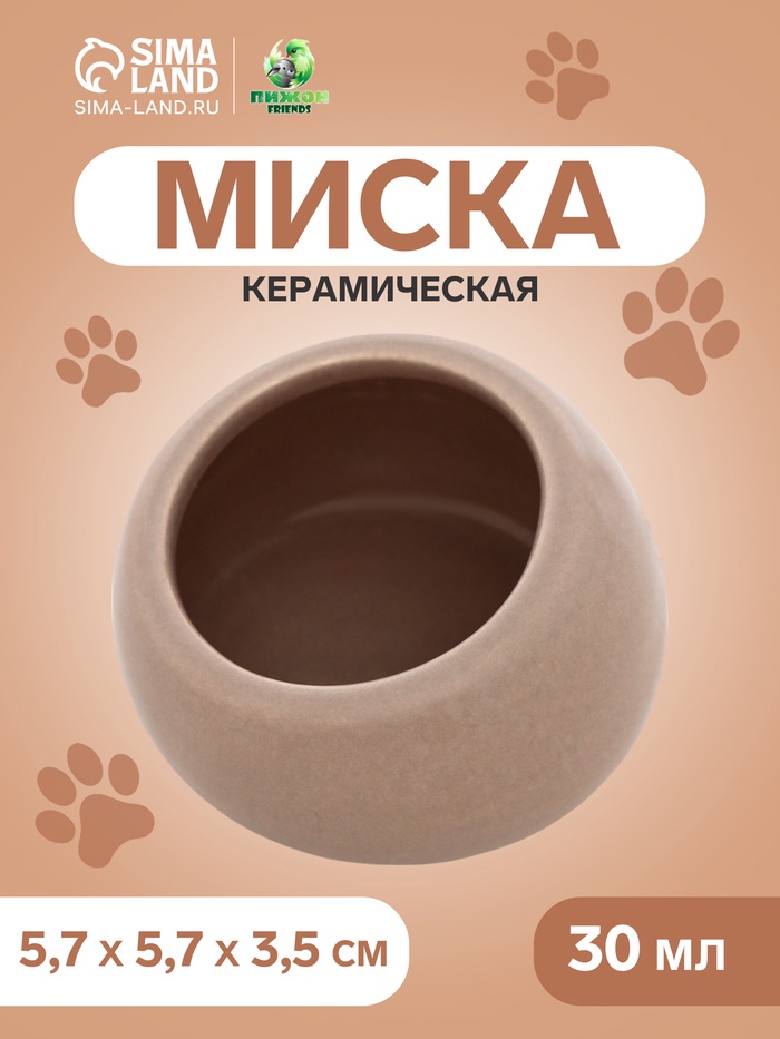 Миска для грызунов, 30 мл, 5.7×5.7×3.5 см, со скошенным краем, керамика, серая