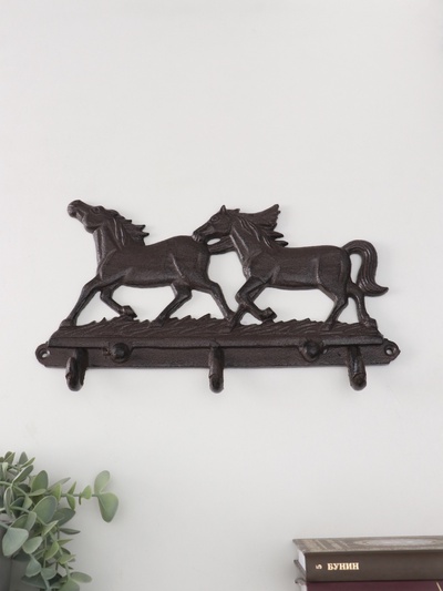 Настенные крючки декоративные «Двойка коней», чугун, 30×4×18 см