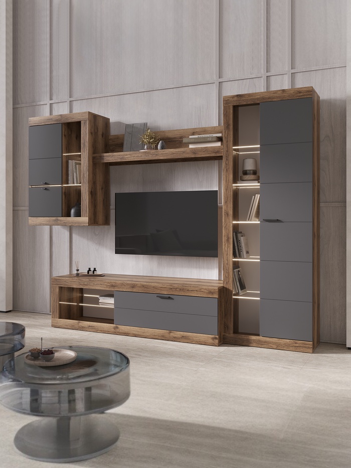 Гостиная «Прага 1», 2186×422×1940 мм, цвет дуб делано/ графит софт - Фото 1