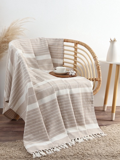 Плед «Этель» Beige stripe, 150×220 см, хлопок 100%, бежевый