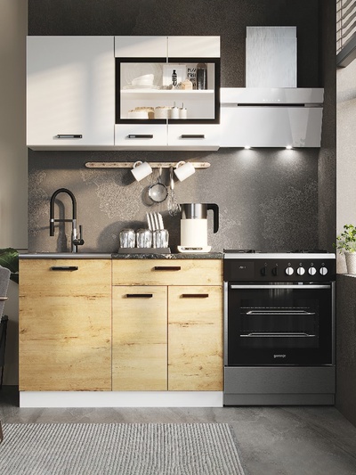 Кухонный гарнитур прямой «Брауни», 1100×600 мм, цвет белый гладкий/дуб вотан