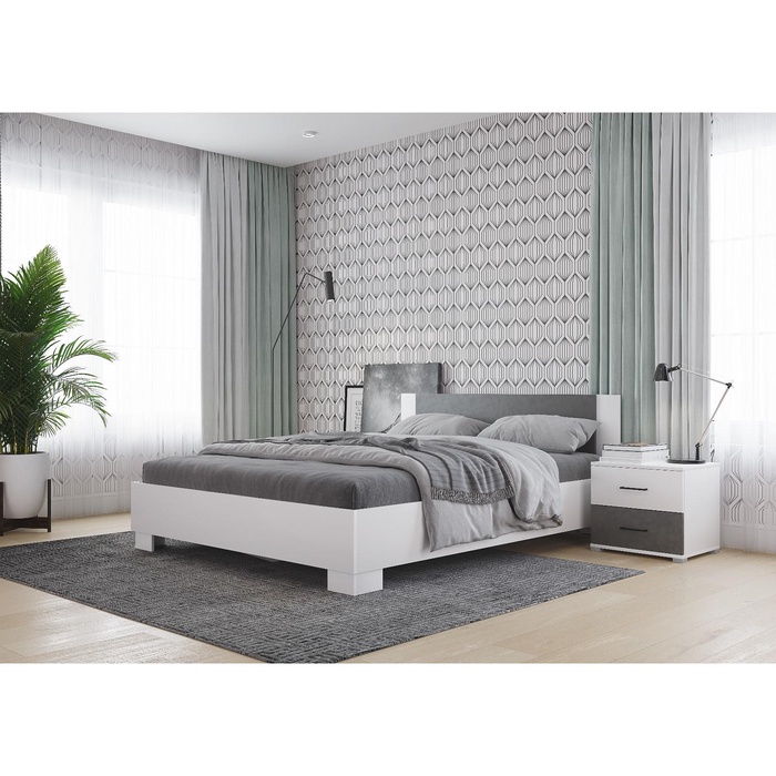 УЦЕНКА Кровать Nova с/м 1600×2000, 1634×2058×785, Белый/ Бетон - Фото 1