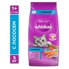 УЦЕНКА Сухой корм Whiskas для кошек, лосось, подушечки, 5 кг (годен до 10.07.25) - Фото 1