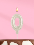 Свеча в торт «Праздник» цифра 0, жемчужный перламутр с блестками - Фото 1