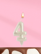 Свеча в торт «Праздник» цифра 4, жемчужный перламутр с блестками - Фото 1