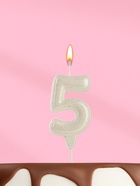 Свеча в торт «Праздник» цифра 5, жемчужный перламутр с блестками - Фото 1