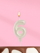 Свеча в торт «Праздник» цифра 6, жемчужный перламутр с блестками - Фото 1
