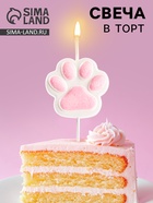 Свеча для торта на шпажке «Лапка - сквиш», бело-розовая - Фото 1