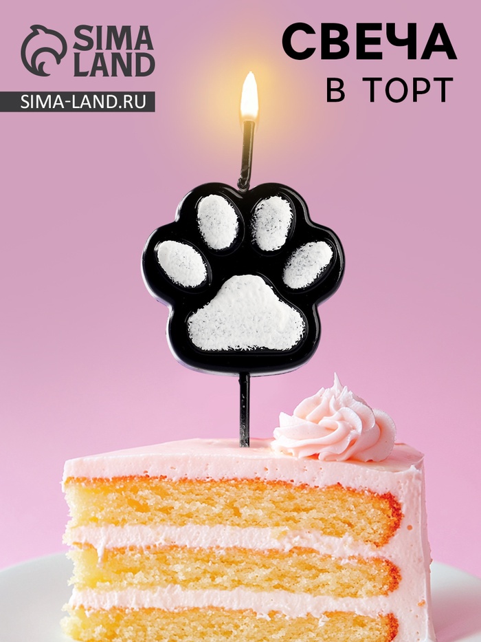 Свеча для торта на шпажке «Лапка - сквиш», черно-белая - Фото 1