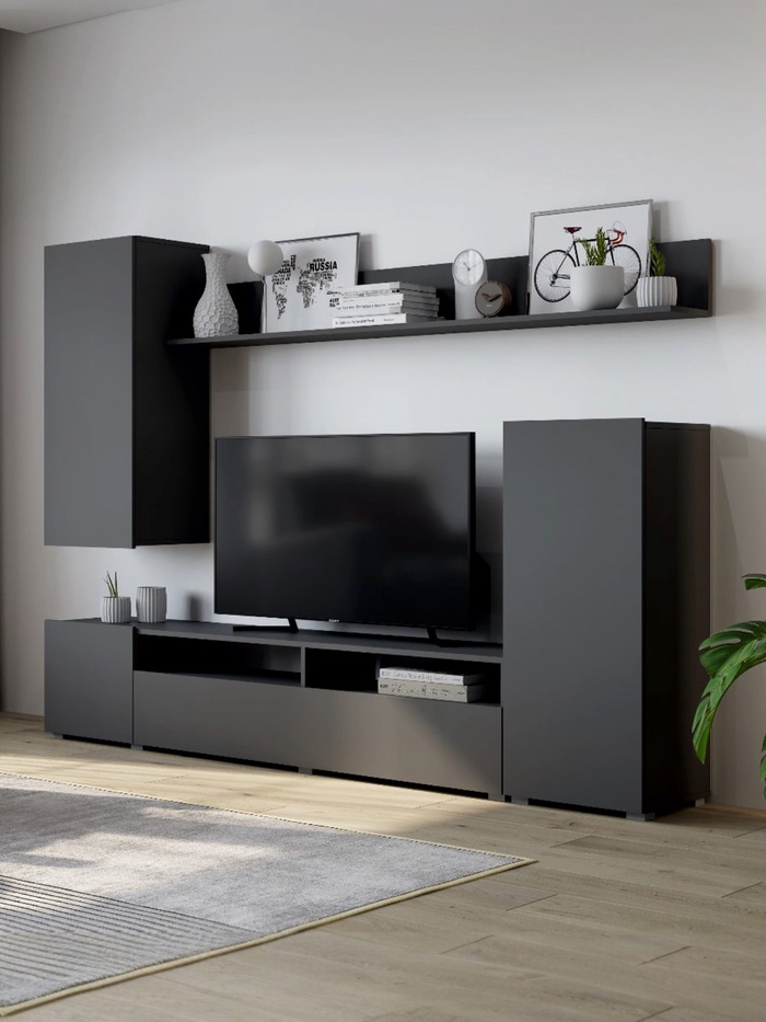 УЦЕНКА Гостиная под телевизор «Лира», 2130×1680×350 мм, цвет серый графит - Фото 1