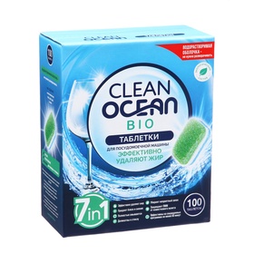 Эко-таблетки для ПММ Clean Ocean Bio "7 в 1" в водорастворимой пленке 1080 г, 100 шт