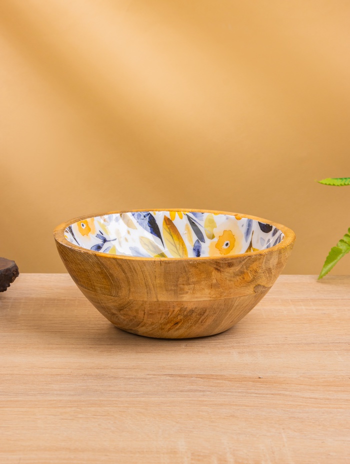 Салатник «Желтые и синие цветы», 17.5×17.5×6.5 см, дерево манго - Фото 1