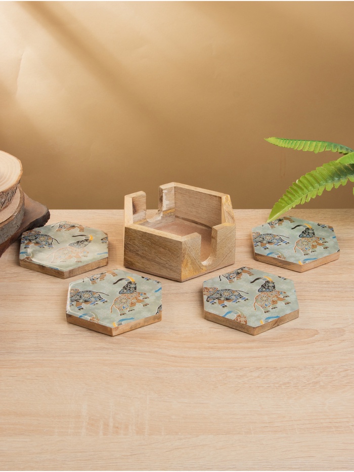 Подставка под горячее «Мудрый слон», набор 4 шт., 15×13×5 см, дерево манго - Фото 1