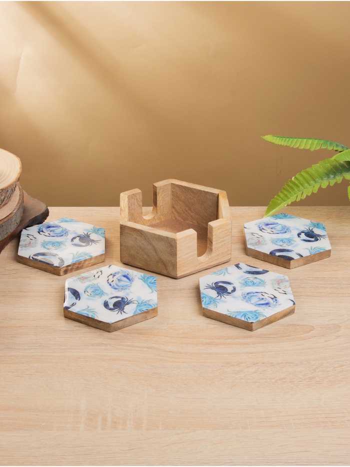 Подставка под горячее «Крабы», набор 4 шт., 15×13×5 см, дерево манго - Фото 1