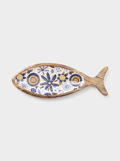 Блюдо в форме рыбки «Васильки», 32×11.5×2 см, дерево манго