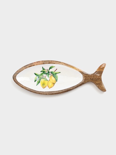 Блюдо в форме рыбки «Лимоны», 32×11.5×2 см, дерево манго