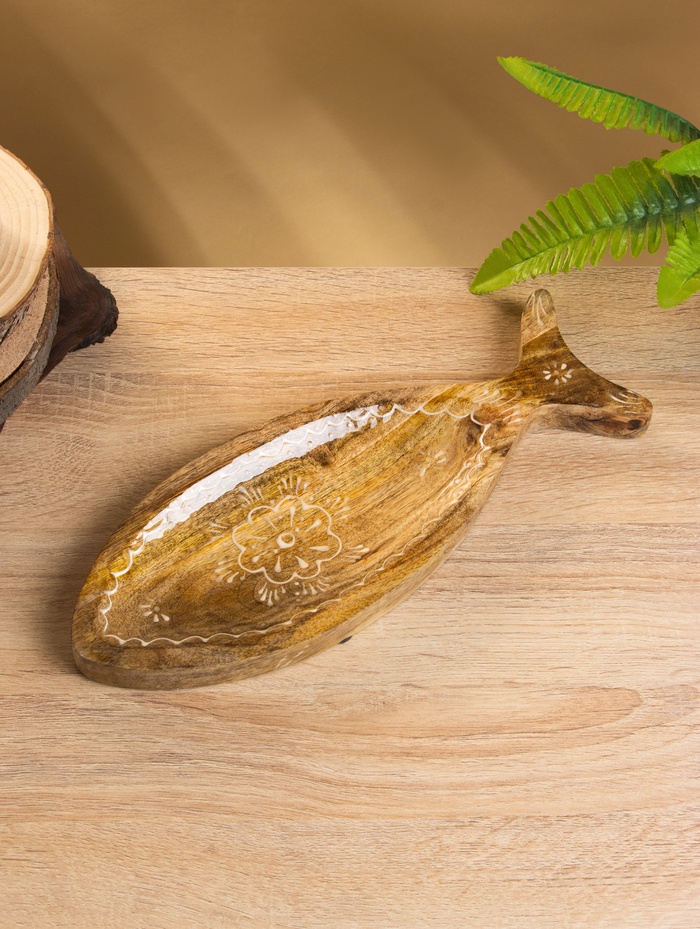 Блюдо в форме рыбки «Пряник», 32×11.5×2 см, дерево манго - Фото 1