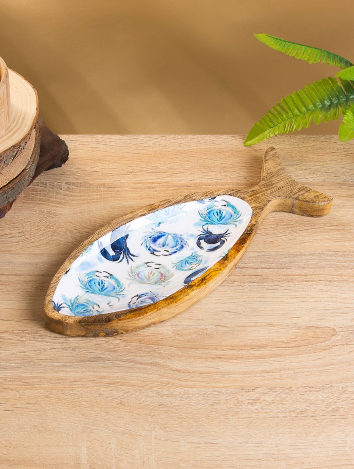 Блюдо в форме рыбки «Крабы», 32×11.5×2 см, дерево манго - Фото 1