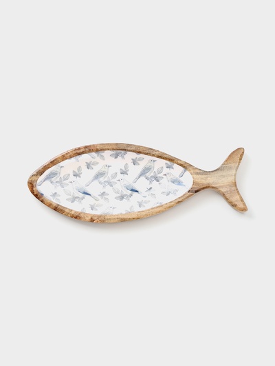 Блюдо в форме рыбки «Синие птицы», 32×11.5×2 см, дерево манго
