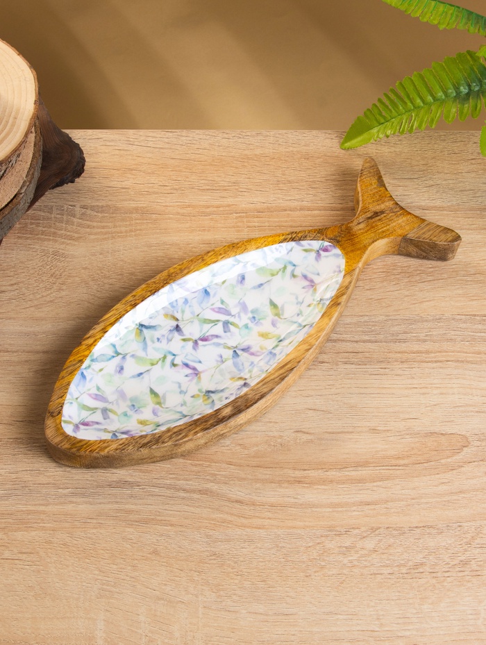 Блюдо в форме рыбки «Оттенки сирень», 32×11.5×2 см, дерево манго - Фото 1