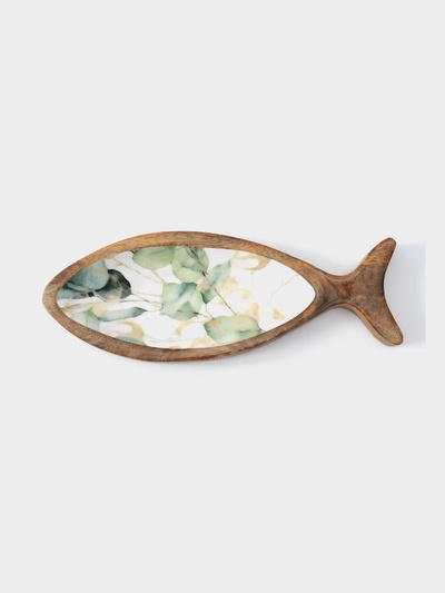 Блюдо в форме рыбки «Листья», 32×11.5×2 см, дерево манго
