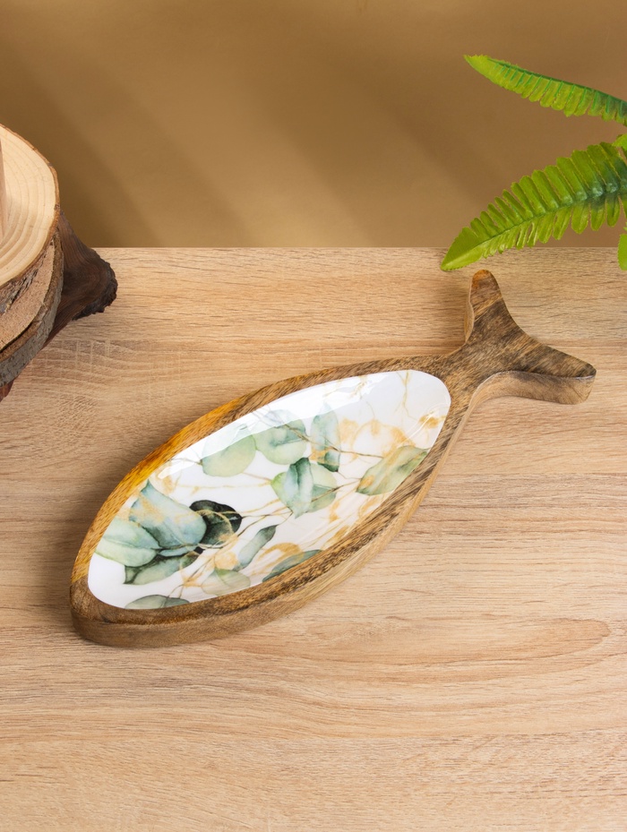 Блюдо в форме рыбки «Листья», 32×11.5×2 см, дерево манго - Фото 1