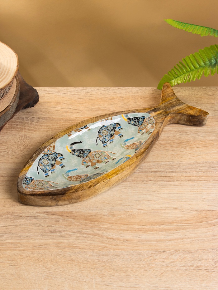 Блюдо в форме рыбки «Мудрый слон», 32×11.5×2 см, дерево манго - Фото 1