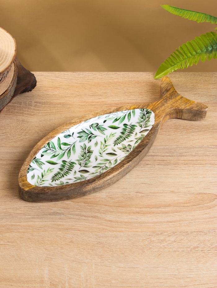 Блюдо в форме рыбки «Оливковая ветвь», 32×11.5×2 см, дерево манго - Фото 1