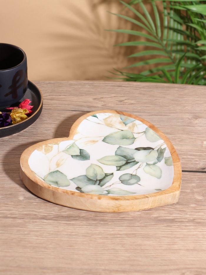 Блюдо в форме сердца «Листья», 20.5×20×2.3 см, дерево манго - Фото 1