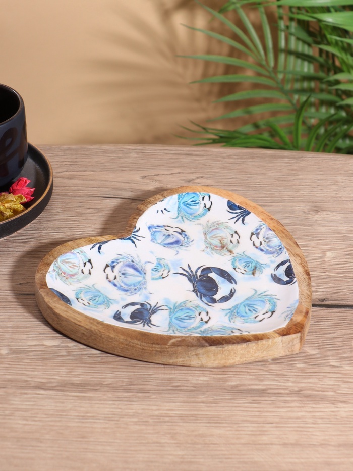 Блюдо в форме сердца «Крабы», 20.5×20×2.3 см, дерево манго - Фото 1