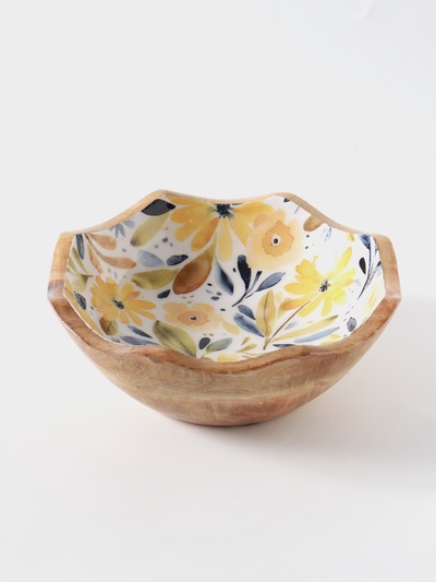 Салатник «Желтые и синие цветы», 20×20×8 см, дерево манго