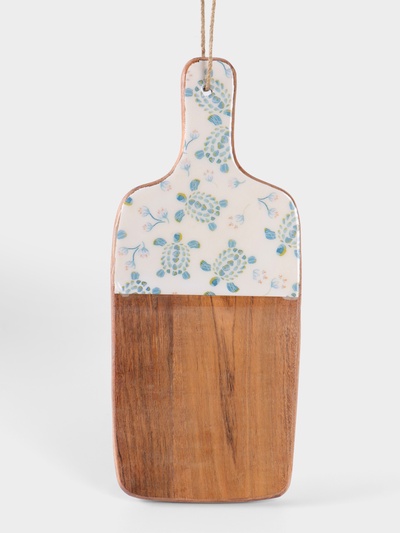 Доска разделочная прямоугольная «Черепаха и цветы», 41×18 см, дерево манго