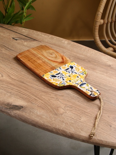 Доска разделочная прямоугольная «Желтые и синие цветы», 41×18 см, дерево манго