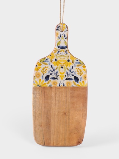 Доска разделочная прямоугольная «Желтые и синие цветы», 41×18 см, дерево манго