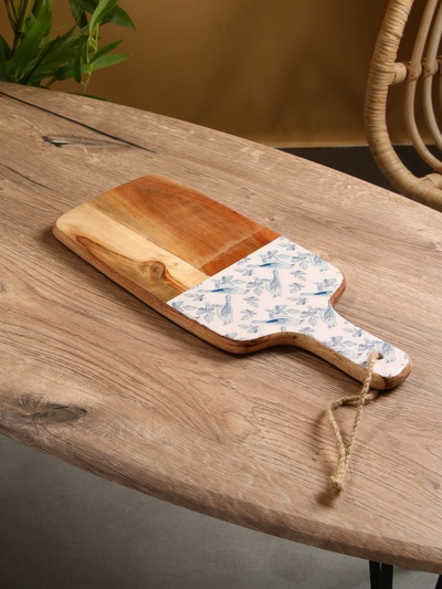 Доска разделочная прямоугольная «Синие птицы», 41×18 см, дерево манго