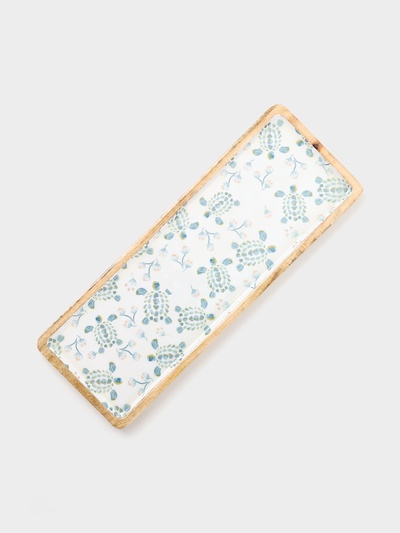 Блюдо прямоугольное «Черепаха и цветы», 41×15 см, дерево манго