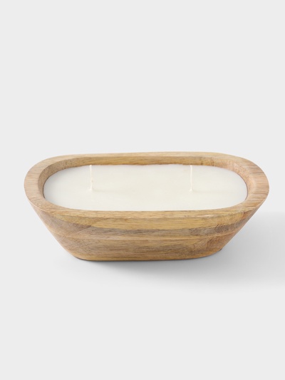Свеча в деревянной чаше, парафин и соевый воск, 20×13×5.5 см