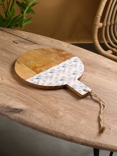 Доска разделочная круглая «Синие птицы», 36×28 см, дерево манго