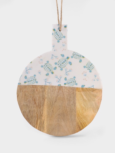 Доска разделочная круглая «Черепаха и цветы», 36×28, дерево манго