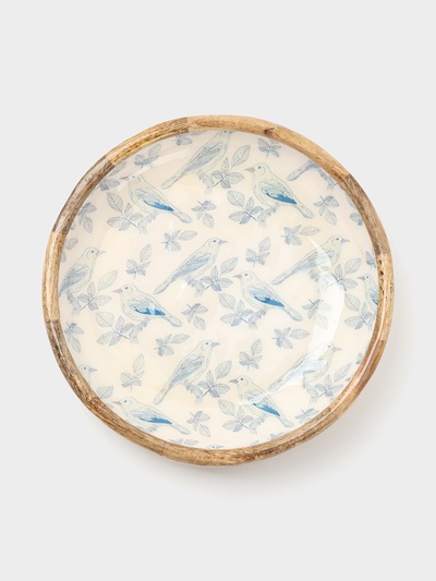 Блюдо «Синие птицы», 25.5×25.5×6 см, дерево манго