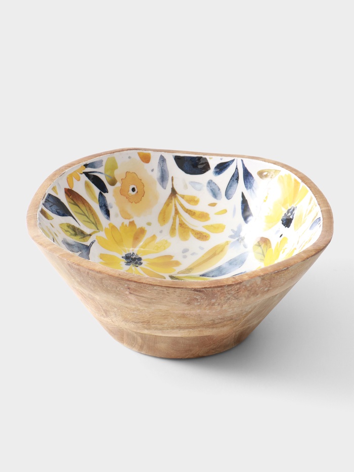 Салатник «Желтые и синие цветы», 29×29×11 см, дерево манго - Фото 1