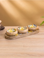 Набор розеток на подносе «Желтые и синие цветы», 3 шт., 33.5×13×6.5 см, дерево манго - Фото 3