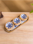 Набор розеток на подносе «Васильки», 3 шт., 33.5×13×6.5 см, дерево манго - Фото 2