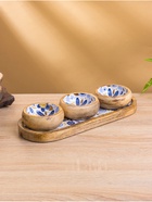 Набор розеток на подносе «Васильки», 3 шт., 33.5×13×6.5 см, дерево манго - Фото 4