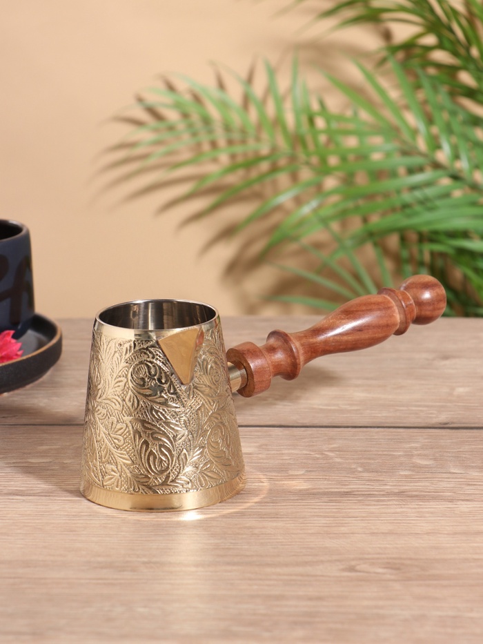 Турка «Золотые узоры», 250 мл, латунь, с деревянной ручкой - Фото 1