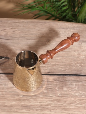 Турка «Золотые узоры», 250 мл, латунь, с деревянной ручкой (комплект 2 шт)