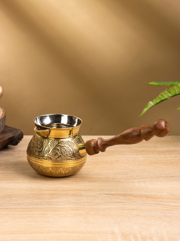 Турка «Золотые узоры», латунь, с деревянной ручкой - Фото 1