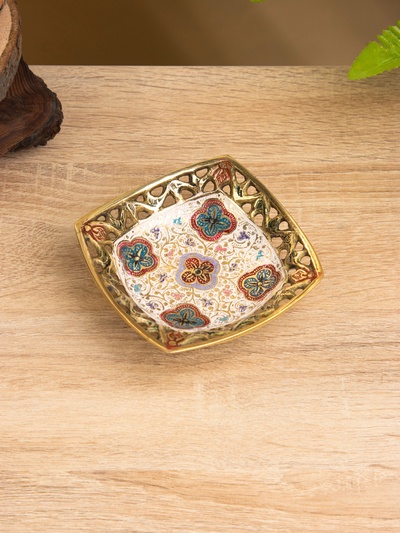 Блюдо сервировочное на ножке «Клевер», 10×10×4 см, латунь