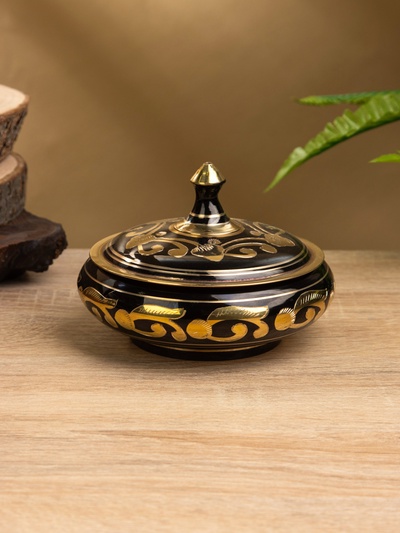 Сахарница круглая «Золотая с черными узорами», 11×11×8 см, латунь