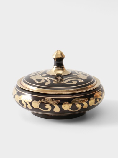 Сахарница круглая «Золотая с черными узорами», 11×11×8 см, латунь
